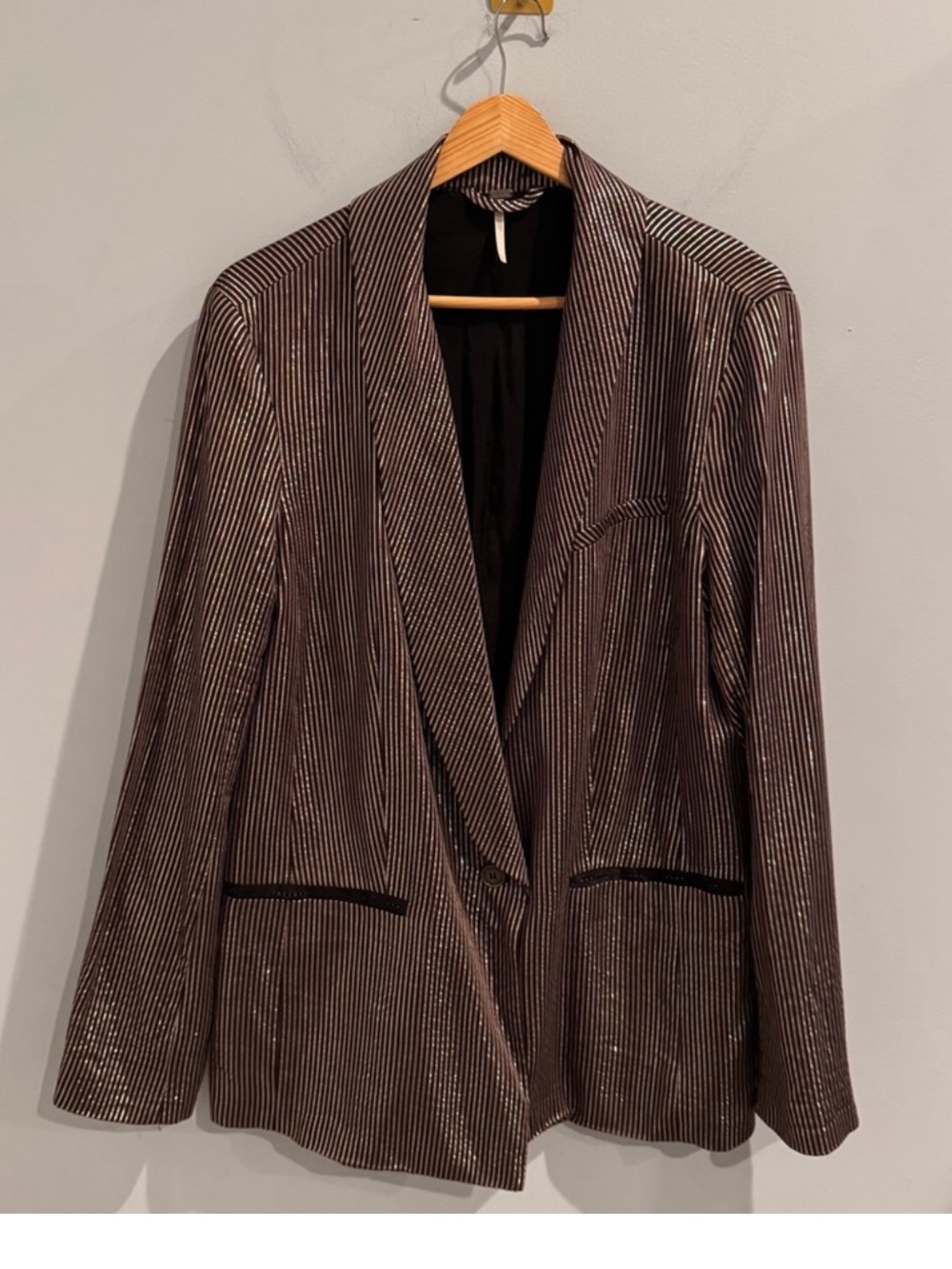 Free People Burgundy Gold Metallic Oversized Blazer Jacket Medium - Picture 5 of 10